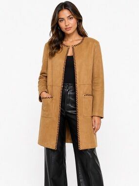 Marc New York Faux Suede Whipstitch Trim Coat size small